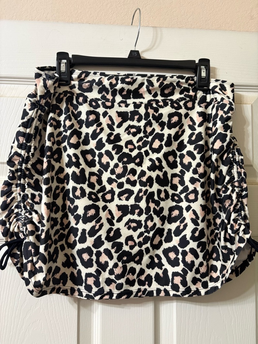 Leopard Print Ruched Side swimming skort- Black Brown & Cream Print. XXL